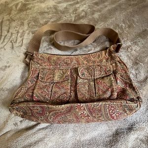 Cross the body ,14 in across bottom orange/tan bag by Fossil